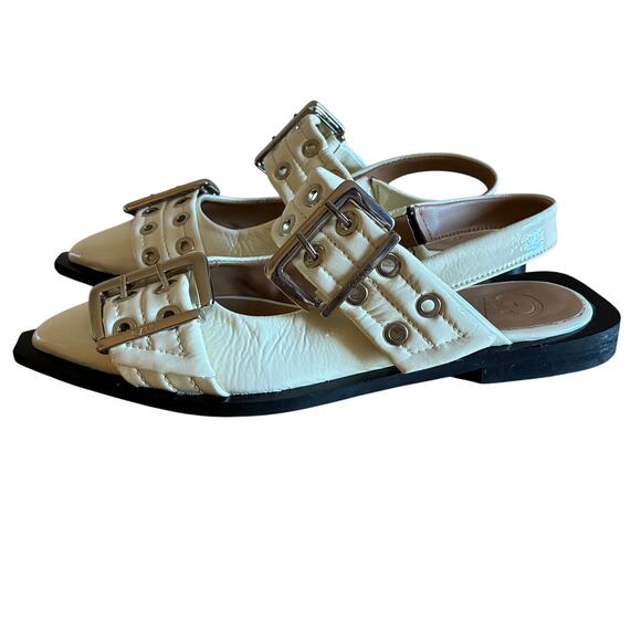 Ganni Feminine Buckle-Strap Ballerina Flats in Ivory / Egret, Size 6 - Picture 2 of 8